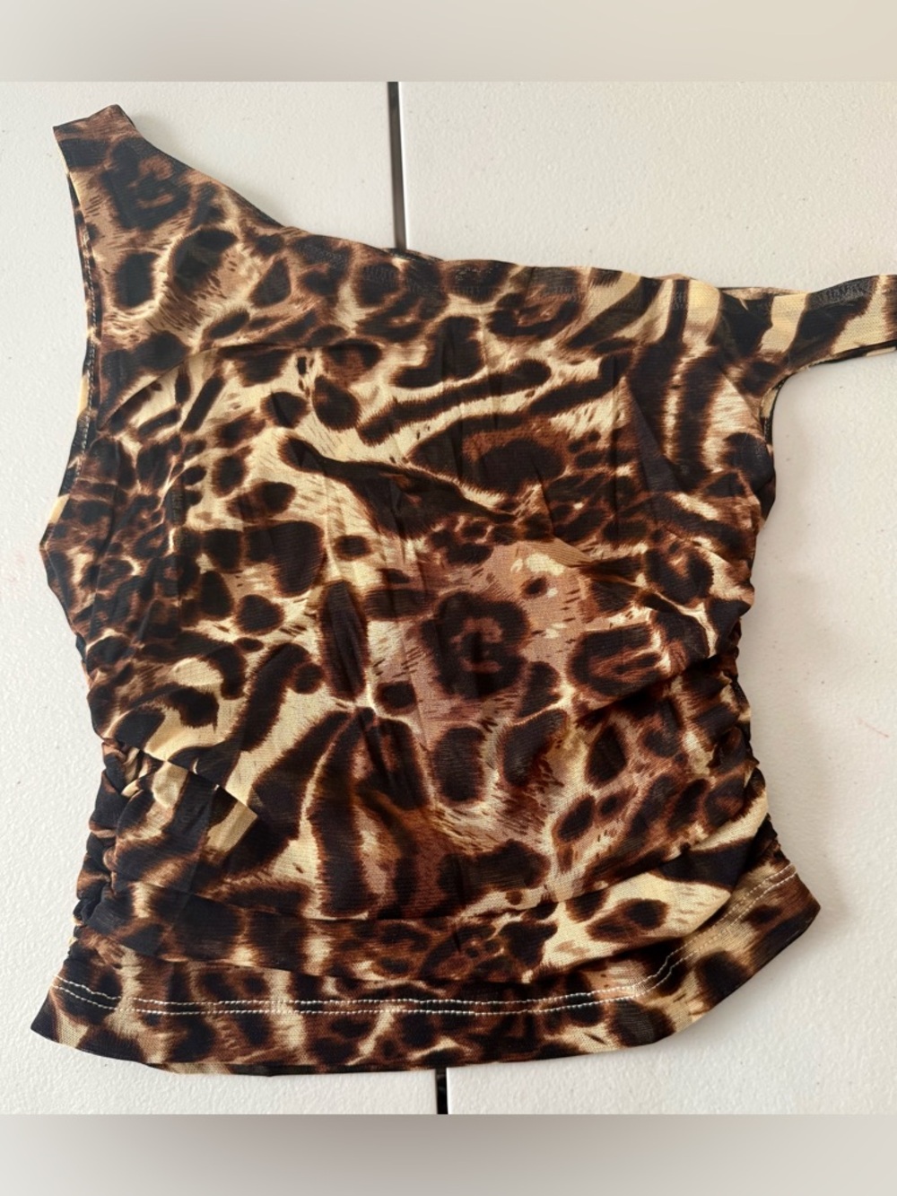 One-Shoulder Leopard Print Tank Top - Brown